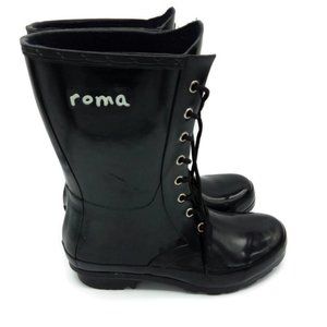 ROMA Black Epaga Lace Up Rain Rubber Combat Boots Sz 8